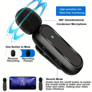 Clip ricaricabile universale su Podcast Cordless Mic Vlog Streaming Mini microfono Live registrazione microfono Wireless portatile - Product Image 5