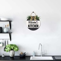 Bienvenue sur mesure porte d'entrée ronde en bois signe suspendu couronnes drôles ferme maison décoration murale maison réchauffement cadeaux 12 pouces