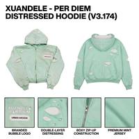 Sweat à capuche minimaliste délavé effet usé, en coton épais de haute qualité avec doublure gaufrée, imprimé numérique vert menthe, coupe épaules tombantes