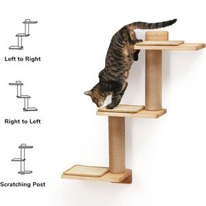 लकड़ी की बिल्ली 3-परत चढ़ाई फ्रेम घूर्णन, दीवार पर घुड़सवार बिल्ली खरोंच बोर्ड, लकड़ी के पालतू जानवर कूद मंच - Product Image 3