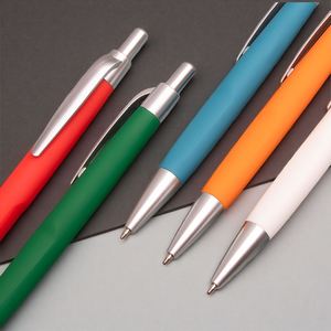 Wholesale Press Aluminum Ballpoint Pen Soft Touch Click <b>Plastic</b> Pen 1.0mm Medium Aluminum <b>Rod</b> Ballpoint Pen With Black Ink - Product Image 5