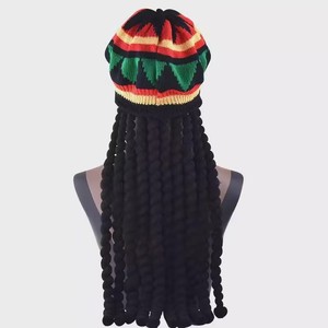 Chapeau arc-en-ciel jamaïcain tricoté, avec fausses tresses et béret, chapeau de Noël Rastafari avec dreadlocks - Product Image 2