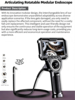 Endoscope industriel articulé 1080P, diamètre 6,2 mm/6,5 mm, sonde articulée à 4 voies, angle d'articulation de 120°, écran LCD IPS de 4,3 pouces