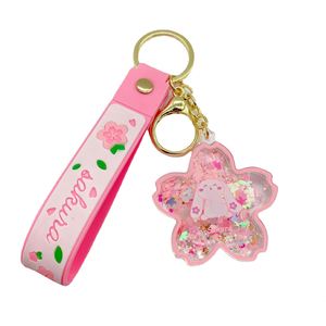 Creative Floating Cherry Blossoms Rabbit Keychain Liquid Oil Rabbit Moving Milk Tea <b>Cup</b> Acrylic Keyring Quicksand Key Chain Gift - Product Image 6