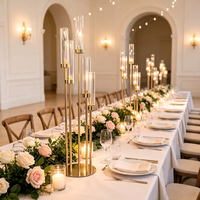 Centres de table de mariage, grands candélabres de sol à 5 bras, porte-bougie doré avec abat-jour pour mariage