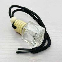 Diffuseur de parfum pour voiture suspendu, flacon rechargeable de 5 ml, forme rectangulaire, verre transparent, cordon noir, impression sérigraphiée