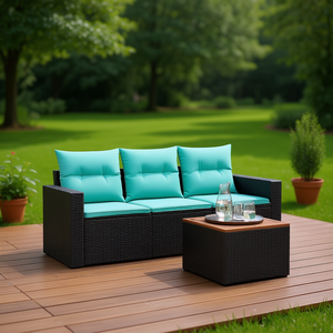 Ensemble de canapés de patio en polyrotin noir avec coussins pour usage extérieur, résistant à l'eau, design contemporain - Product Image 2