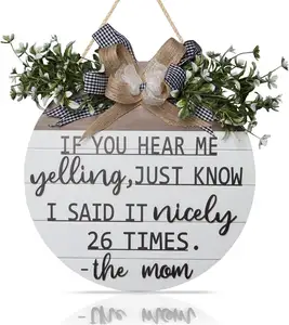 If You Hear Me Yelling Door Wreath Sign Round Wooden Welcome 3D Yelling Nicely The Mom Gift for Mothers Day Grandma Wife