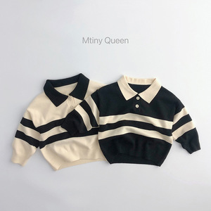 Maglione in Cotone Stile Foresta per Bambini, <span class=keywords><strong>Polo</strong></span> a Righe con 2 Bottoni per Primavera e Autunno, Casual e Comodo, OEM ODM all'Ingrosso - Product Image 3