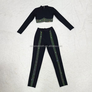 Novance B3254 Großhandel Fitness Kleidung Schwarz Quaste Diamant Aushöhlen Sexy Frauen Zweiteiler Sets Herbst <span class=keywords><strong>2</strong></span> Stück Frauen Outfit - Product Image 5