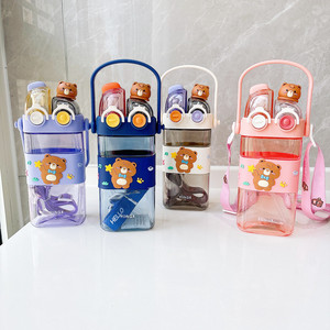 Seaygift Cartoon ins style double boisson punk ours carré en plastique bouteille d'eau enfants étudiant été <span class=keywords><strong>personnalisé</strong></span> <span class=keywords><strong>gobelet</strong></span> tasse - Product Image 5