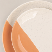Service de table en grès céramique personnalisé, forme irrégulière, glaçure mouchetée bicolore, assiettes et bols, OEM ODM, haute qualité, direct usine