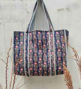 Bolso Tote de Algodón Acolchado con Estampado Floral Rosa, Bolso de Hombro Ligero para Mujer, Estilo Boho Indio, para Uso Diario - Product Image 5
