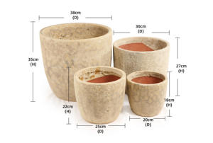 Ceramic Glazed Flower Pot Planter <b>Set</b> Travertine-Like Honeycomb Texture Eco-Friendly Beige Design for Indoor/Outdoor Garden Home - Product Image 5