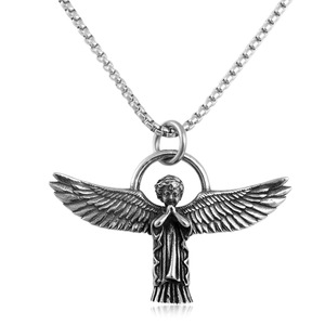 <b>Angel</b> Boy Pendant Stainless Steel Wings Themed <b>Charm</b> Men's Necklace Gift - Product Image 5