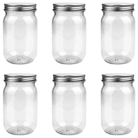 Pot Mason transparent à large ouverture avec couvercle en aluminium - Grande capacité de stockage pour gelée, huile d'olive et sucre