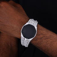 Ensemble bracelet et lunette de montre en acier inoxydable de luxe, sertis de diamants (testés au testeur), style 'Iced Out', pour hommes, compatible avec les montres Royal Pop