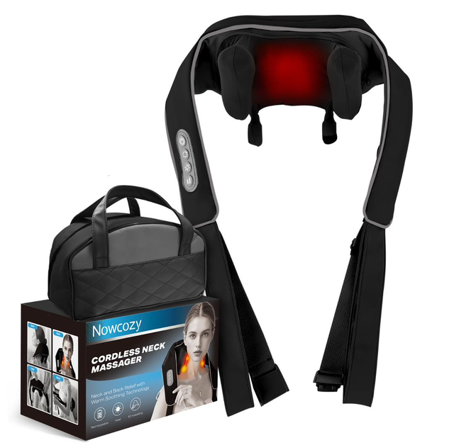 Phenitech Neck Massager with Heat, Cordless Deep Tissue Kneading Massager, Shiatsu Neck and Shoulder Massage Pillow for Neck