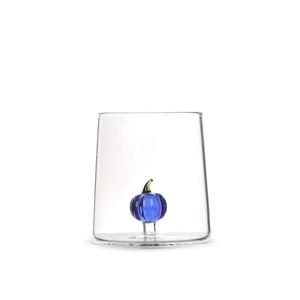 Bicchiere in Vetro Borosilicato Trasparente con Mini Decorazione a Zucca Blu - Product Image 1