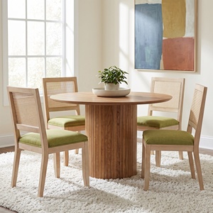 Silla de Comedor Nórdica Moderna de Madera Maciza con Respaldo de Ratán Natural y Asiento Tapizado en Tela para Restaurante y Hogar - Product Image 2