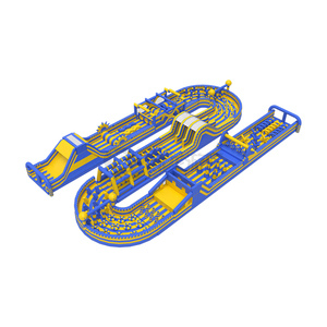 Parcours d'obstacles gonflable géant bleu et jaune en PVC, course de défi multi-niveaux, obstacles pour enfants et adultes, extérieur - Product Image 1