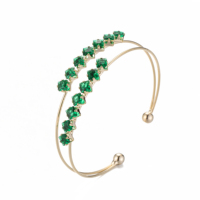 Bracelet manchette ajustable double couche doré avec incrustation de pierre précieuse bleue taille princesse et pointe sphérique, accessoire de mode féminin