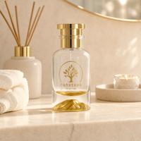 Flacon de parfum carré en verre avec pulvérisateur, finition mate, design plat, compatible OEM/ODM, personnalisable, diffuseur de parfum à bâtonnets gratuit