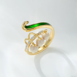 Spring Summer Fresh Enamel Lantern Flower Open <b>Ring</b> Gold Plated Pearl <b>Crystal</b> Index Finger <b>Ring</b> For Party Fashion Jewelry - Product Image 1