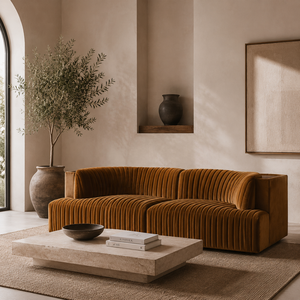 Divano Moderno di Lusso <span class=keywords><strong>80</strong></span>" in Velluto Ruggine con Cannele Verticali, Divano Scultoreo per Progetti Villa e Hotel - Produttore OEM/ODM - Product Image 2