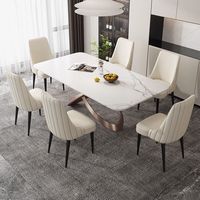 Ensemble de table à manger rectangulaire moderne en pierre frittée au design unique et luxueux avec des fonctionnalités pliables/extensibles, meubles de salle à manger
