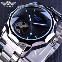 Montre mécanique squelette dorée Winner SLZg08 pour homme, montre-bracelet automatique de luxe, Relogio Masculino, acier inoxydable, aiguilles personnalisées