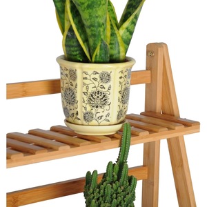 Modern 4-layer natural bamboo lacquer finish plant stand, foldable <b>ladder</b>, living room flower stand display rack - Product Image 3
