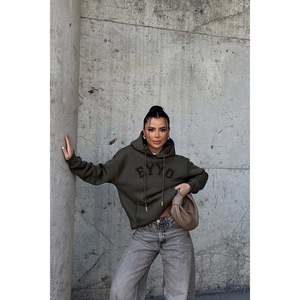 Sweat-shirt à capuche pour femme brodé Khaki Eyyo - Product Image 2