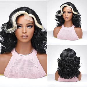 Peluca de encaje frontal para mujer, pelucas de fibra resistente al calor, pelucas sintéticas naturales cortas rubias negras, sin flequillo - Product Image 2