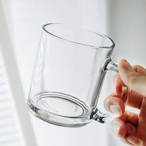 Taza de café personalizada de fondo pesado, vaso de vidrio con mango de agua, para cerveza, 11oz, venta al por mayor