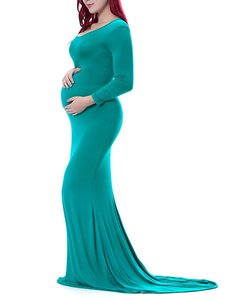 Vêtements européens pour femmes coton mercerisé femmes enceintes col rond traînant <span class=keywords><strong>longue</strong></span> <span class=keywords><strong>robe</strong></span> photographie <span class=keywords><strong>robe</strong></span> M002 - Product Image 2