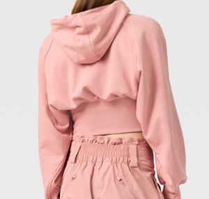 Sudadera con capucha rosa recortada con brillo <span class=keywords><strong>de</strong></span> Amanecer personalizada, cintura elástica suave, mangas acampanadas largas raglán, perfecta para el ocio y el dulce informal - Product Image 2