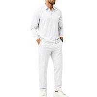 Ensemble décontracté pour homme, pantalon droit à manches longues, col rabattu, deux pièces, automne
