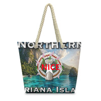 Sac fourre-tout personnalisé avec poignées en corde de chanvre motif Saipan, sac léger en polyester pour les courses, les voyages et le transport quotidien décontracté
