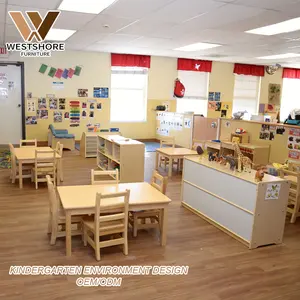 蒙特梭利游戏学校家具幼儿园儿童家具套装婴儿木桌椅儿童彩色日托家具