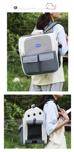 Transparent Mesh <b>Pet</b> Backpack <b>Carrier</b> Soft-Sided Zipper Closure Breathable Oxford Material Gray Color 5kg Capacity Square Shape - Product Image 6