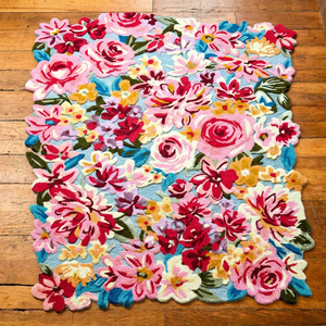 Colorful handmade flower <b>carpet</b> square floral wool rug vibrant modern handmade living room - Product Image 1