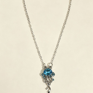Cool Deep <b>Blue</b> Crystal Jellyfish <b>Necklace</b> with Dazzling Exquisite Luxury Coastal Vacation Style Collarbone Chain Choker <b>Necklace</b> - Product Image 2