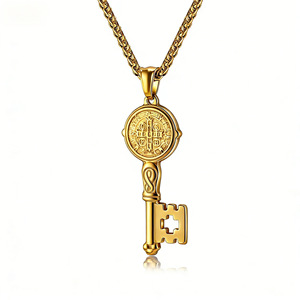 Collar con Colgante de <span class=keywords><strong>Cruz</strong></span> Religiosa de <span class=keywords><strong>San</strong></span> <span class=keywords><strong>Benito</strong></span> Exorcista, Acero Inoxidable 316L con Recubrimiento PVD, Joyería de Moda para Hombre - Product Image 6