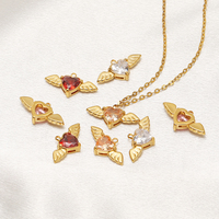 Nouveauté - Charmes en forme d'ailes d'ange avec cœur en strass, acier inoxydable plaqué or 18 carats, 11*12 mm, pour la fabrication de bijoux