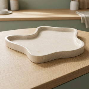 New White <b>Marble</b> <b>Tray</b> with <b>Round</b> Shape Minimalist Design for Wedding Table Decorating and Gifting Purpose - Product Image 3
