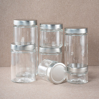 Bocaux en verre transparents pour miel et cornichons, avec couvercle métallique, contenances variées (75ml, 100ml, 150ml, 200ml, 220ml, 250ml, 500ml, 750ml, 1000ml)