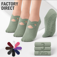 Jereathy Lot de 3 chaussettes de yoga antidérapantes respirantes en tricot pour femme avec soutien de la cheville et sangle croisée