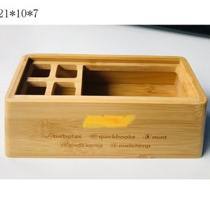Porte-stylo en bambou, boîte de rangement de bureau multi-compartiments avec support pour téléphone et organisateur de câbles pour usage au bureau - Product Image 3