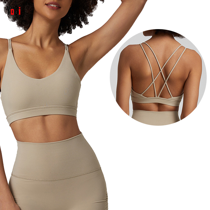Women's Lightweight Comfortable Brushed Butter Soft Fabric Cross Back Gym Top Quick Dry Breathable Sports Bra for Running Yoga